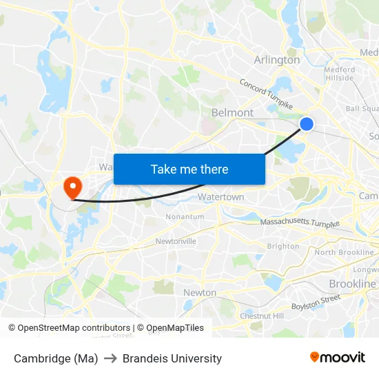 Cambridge (Ma) to Brandeis University map