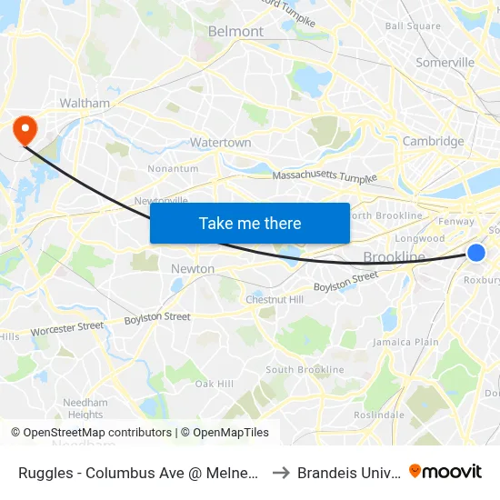 Ruggles - Columbus Ave @ Melnea Cass Blvd to Brandeis University map