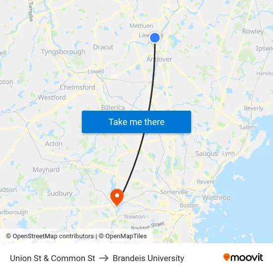 Union St & Common St to Brandeis University map
