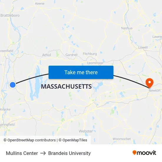 Mullins Center to Brandeis University map