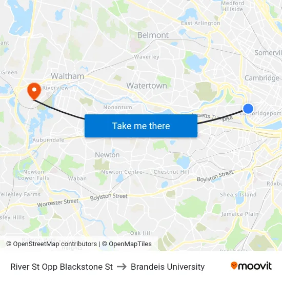 River St Opp Blackstone St to Brandeis University map