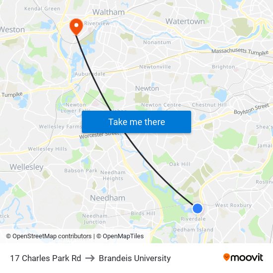 17 Charles Park Rd to Brandeis University map