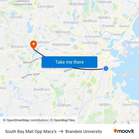 South Bay Mall Opp Macy's to Brandeis University map