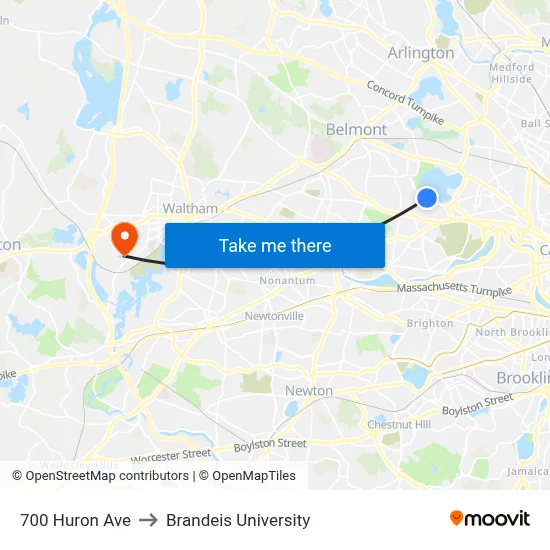 700 Huron Ave to Brandeis University map