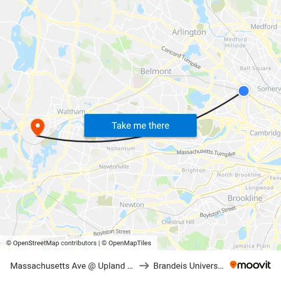 Massachusetts Ave @ Upland Rd to Brandeis University map