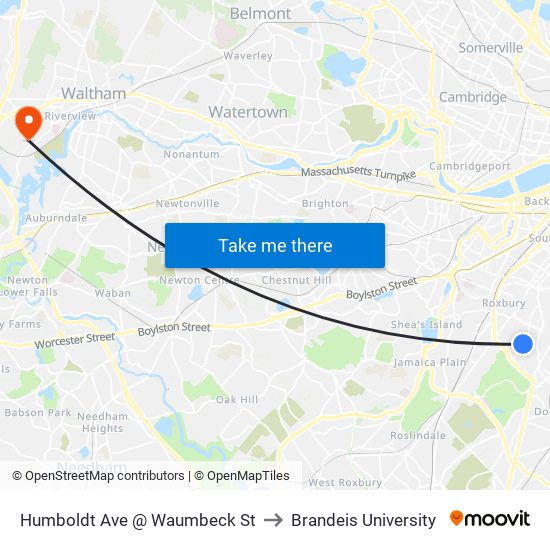 Humboldt Ave @ Waumbeck St to Brandeis University map
