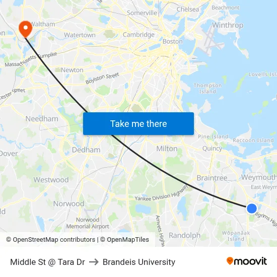 Middle St @ Tara Dr to Brandeis University map