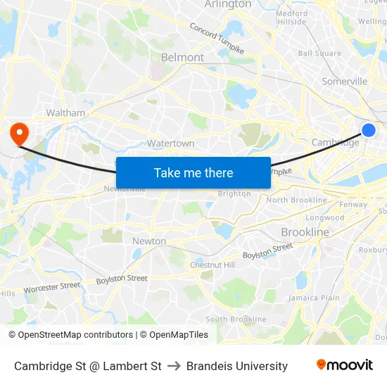 Cambridge St @ Lambert St to Brandeis University map