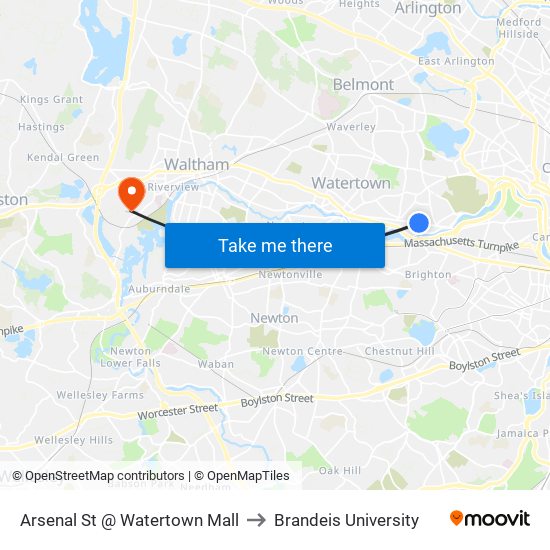 Arsenal St @ Watertown Mall to Brandeis University map