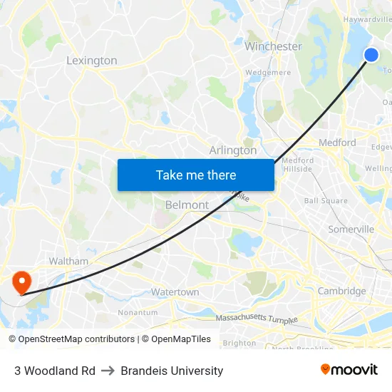 3 Woodland Rd to Brandeis University map