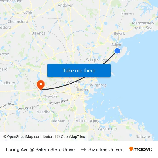 Loring Ave @ Salem State University to Brandeis University map
