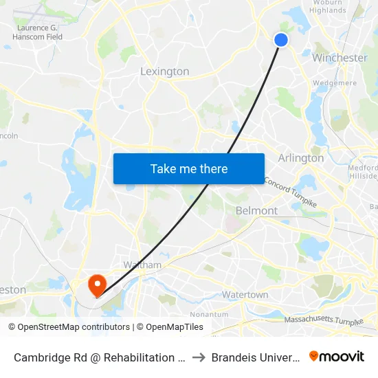 Cambridge Rd @ Rehabilitation Way to Brandeis University map