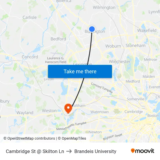 Cambridge St @ Skilton Ln to Brandeis University map