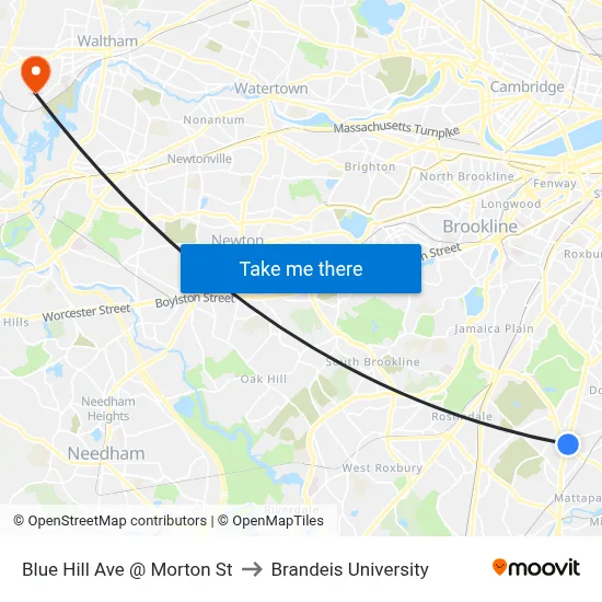 Blue Hill Ave @ Morton St to Brandeis University map