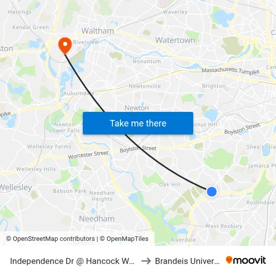 Independence Dr @ Hancock Woods to Brandeis University map