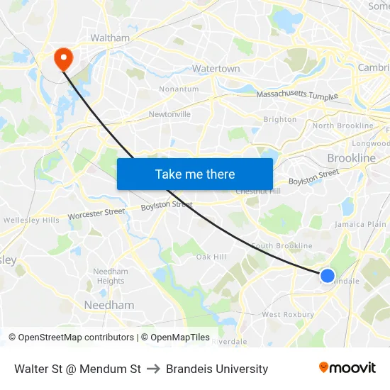 Walter St @ Mendum St to Brandeis University map