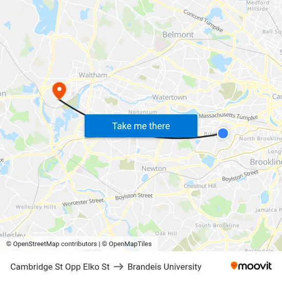 Cambridge St Opp Elko St to Brandeis University map