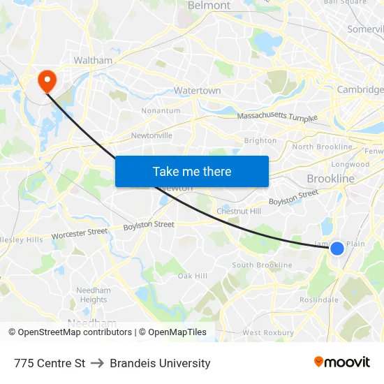 775 Centre St to Brandeis University map