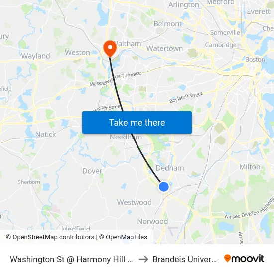 Washington St @ Harmony Hill Way to Brandeis University map
