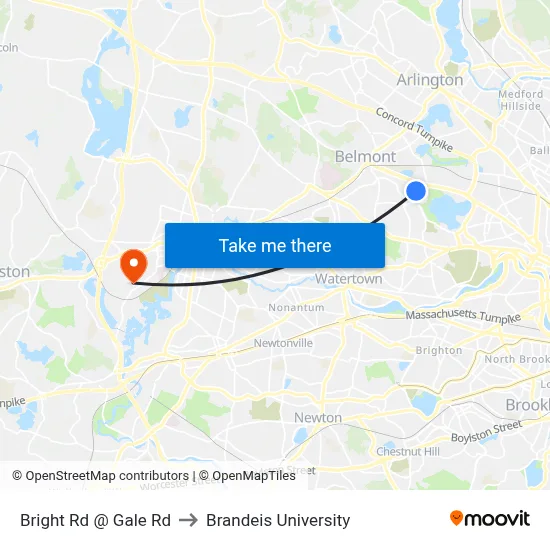 Bright Rd @ Gale Rd to Brandeis University map