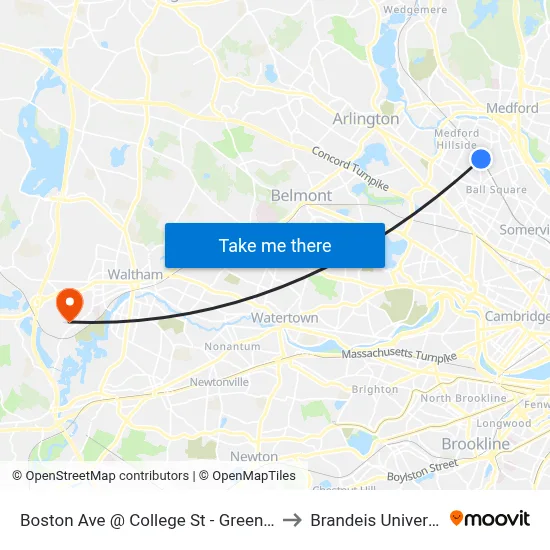 Boston Ave @ College St - Green Line to Brandeis University map