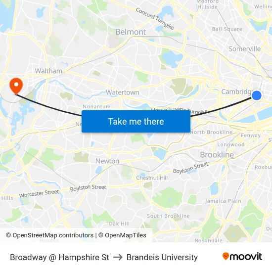 Broadway @ Hampshire St to Brandeis University map