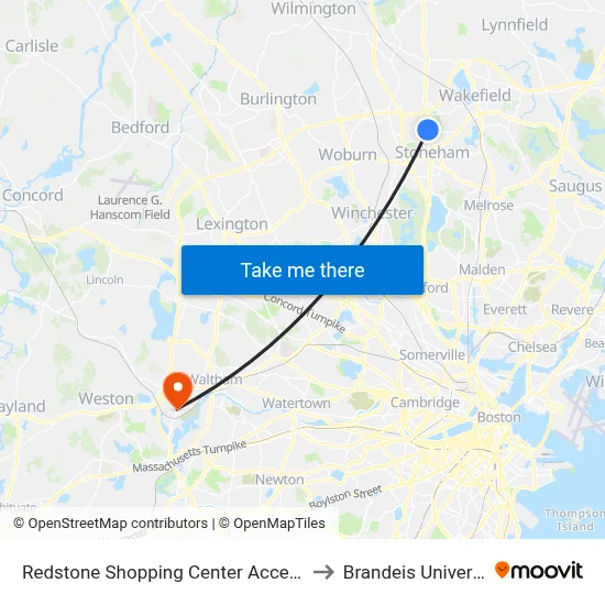 Redstone Shopping Center Access Rd to Brandeis University map