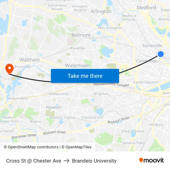Cross St @ Chester Ave to Brandeis University map