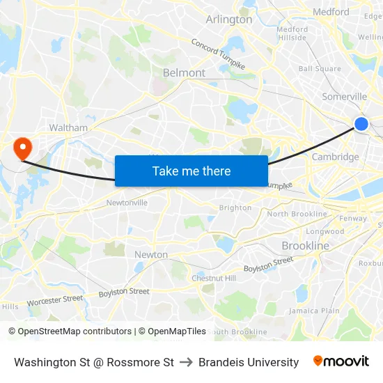 Washington St @ Rossmore St to Brandeis University map
