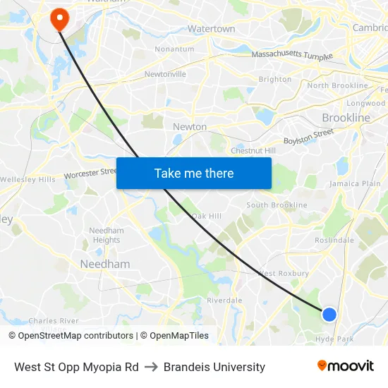 West St Opp Myopia Rd to Brandeis University map