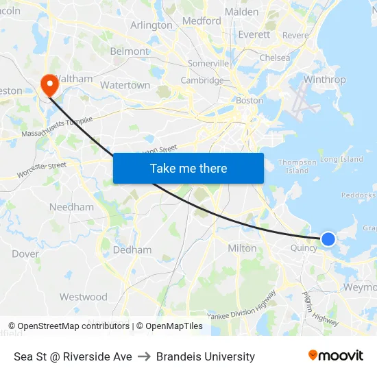 Sea St @ Riverside Ave to Brandeis University map