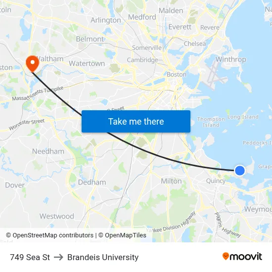 749 Sea St to Brandeis University map
