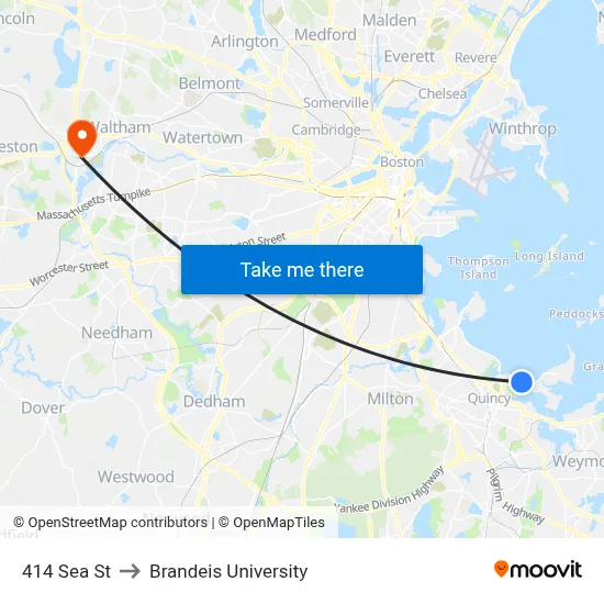 414 Sea St to Brandeis University map