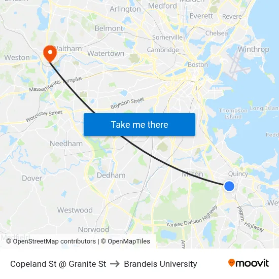 Copeland St @ Granite St to Brandeis University map