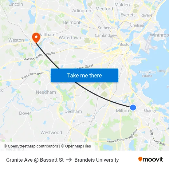 Granite Ave @ Bassett St to Brandeis University map
