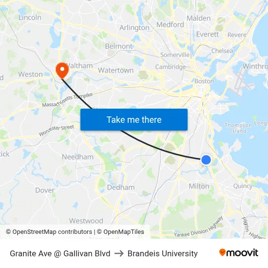 Granite Ave @ Gallivan Blvd to Brandeis University map