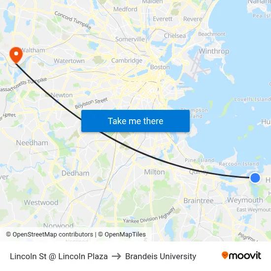 Lincoln St @ Lincoln Plaza to Brandeis University map