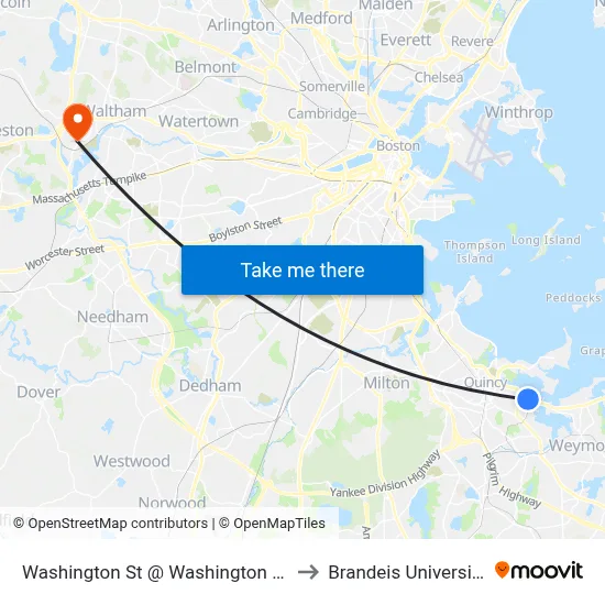 Washington St @ Washington Ct to Brandeis University map