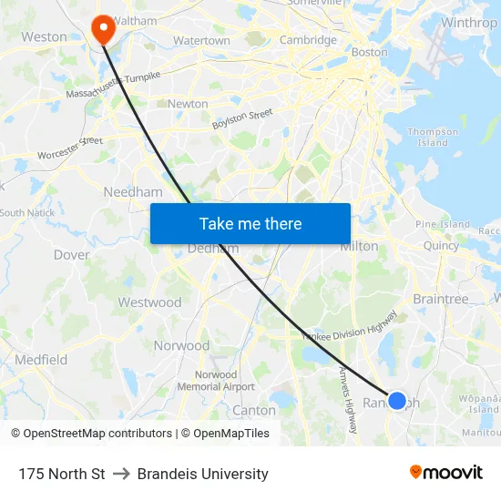 175 North St to Brandeis University map