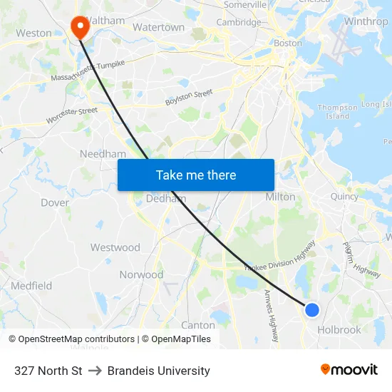 327 North St to Brandeis University map