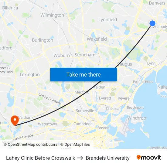 Lahey Clinic Before Crosswalk to Brandeis University map