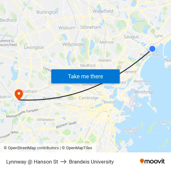 Lynnway @ Hanson St to Brandeis University map