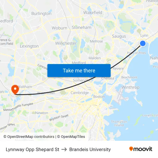 Lynnway Opp Shepard St to Brandeis University map