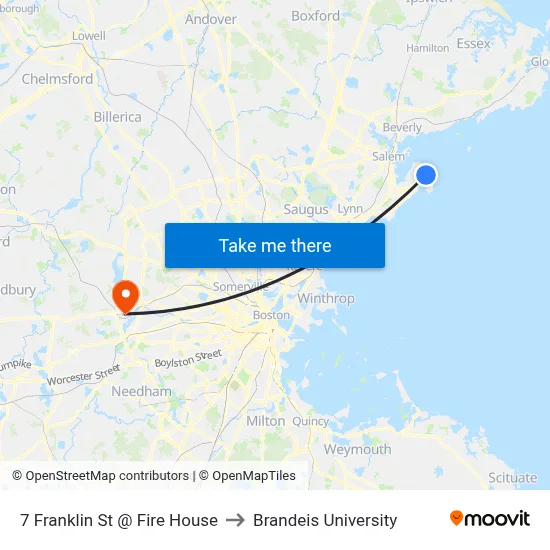 7 Franklin St @ Fire House to Brandeis University map
