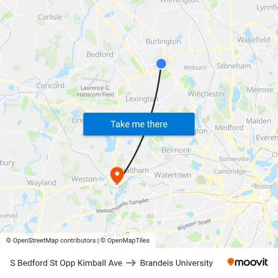 S Bedford St Opp Kimball Ave to Brandeis University map