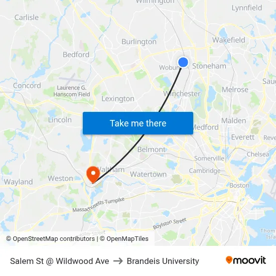 Salem St @ Wildwood Ave to Brandeis University map