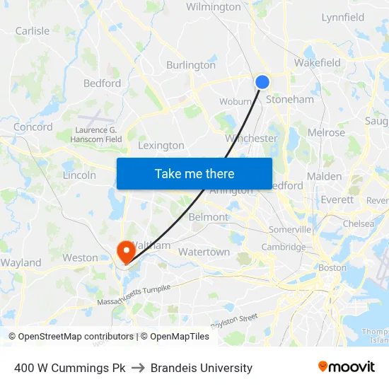 400 W Cummings Pk to Brandeis University map