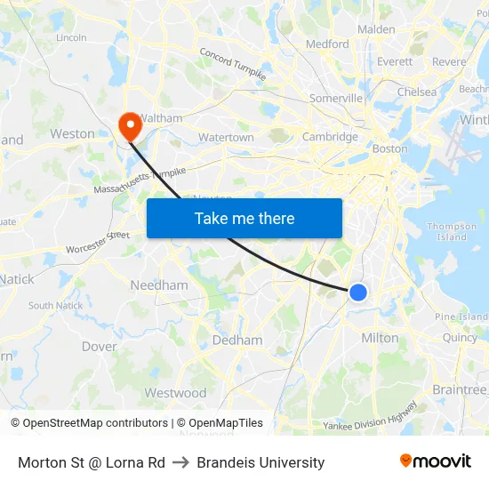 Morton St @ Lorna Rd to Brandeis University map