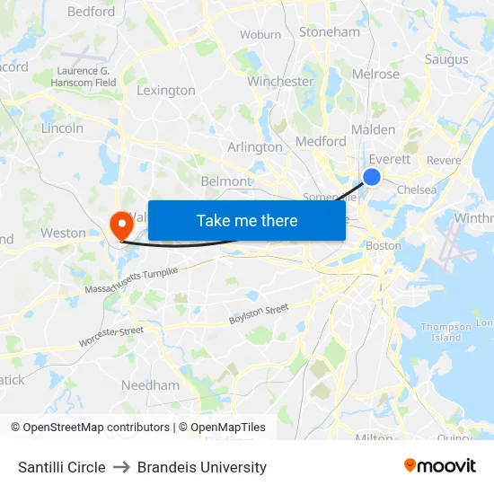 Santilli Circle to Brandeis University map
