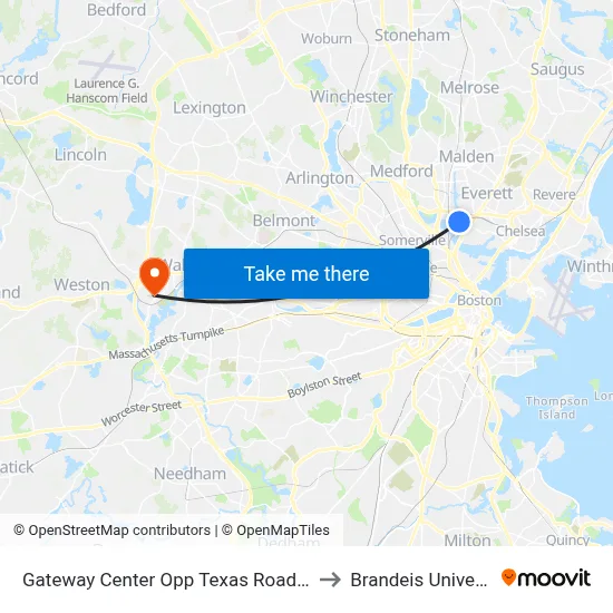 Gateway Center Opp Texas Roadhouse to Brandeis University map